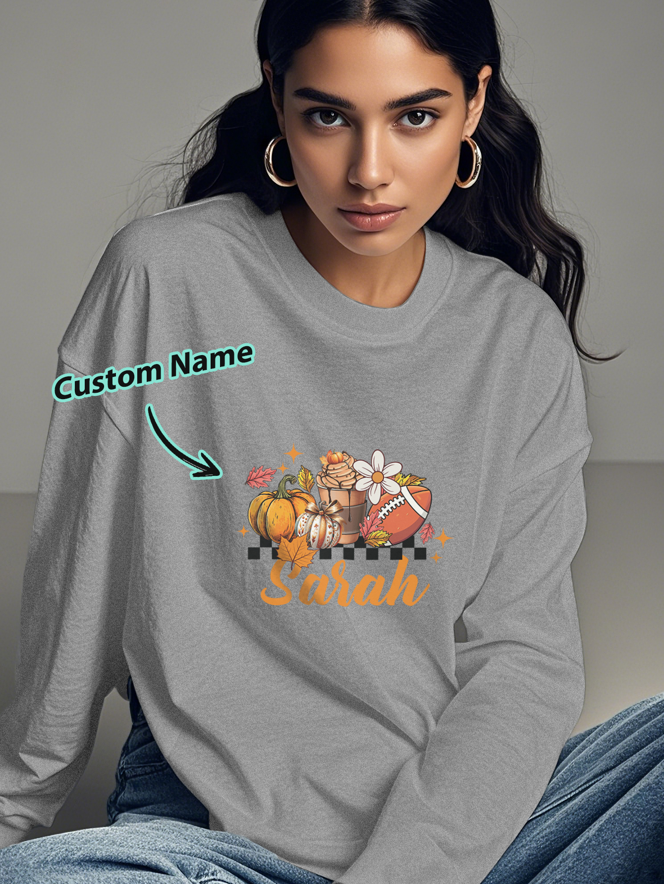 Custom Engraved Personalized Name Halloween Long Sleeve T-Shirt-Blongser