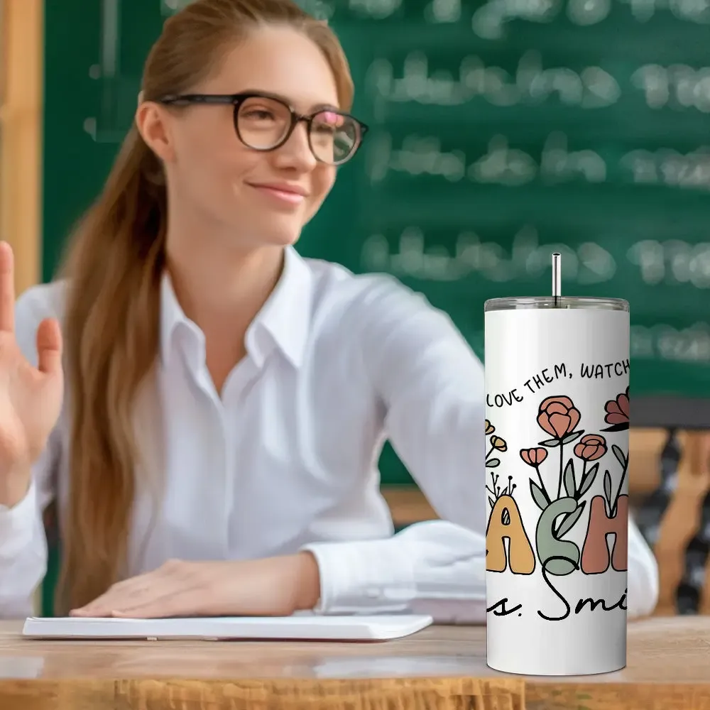 Personalized Wildflowers 20oz Name Skinny Tumbler with Straw Appreciation Gift for Teacher Back to School Gift-Blongser