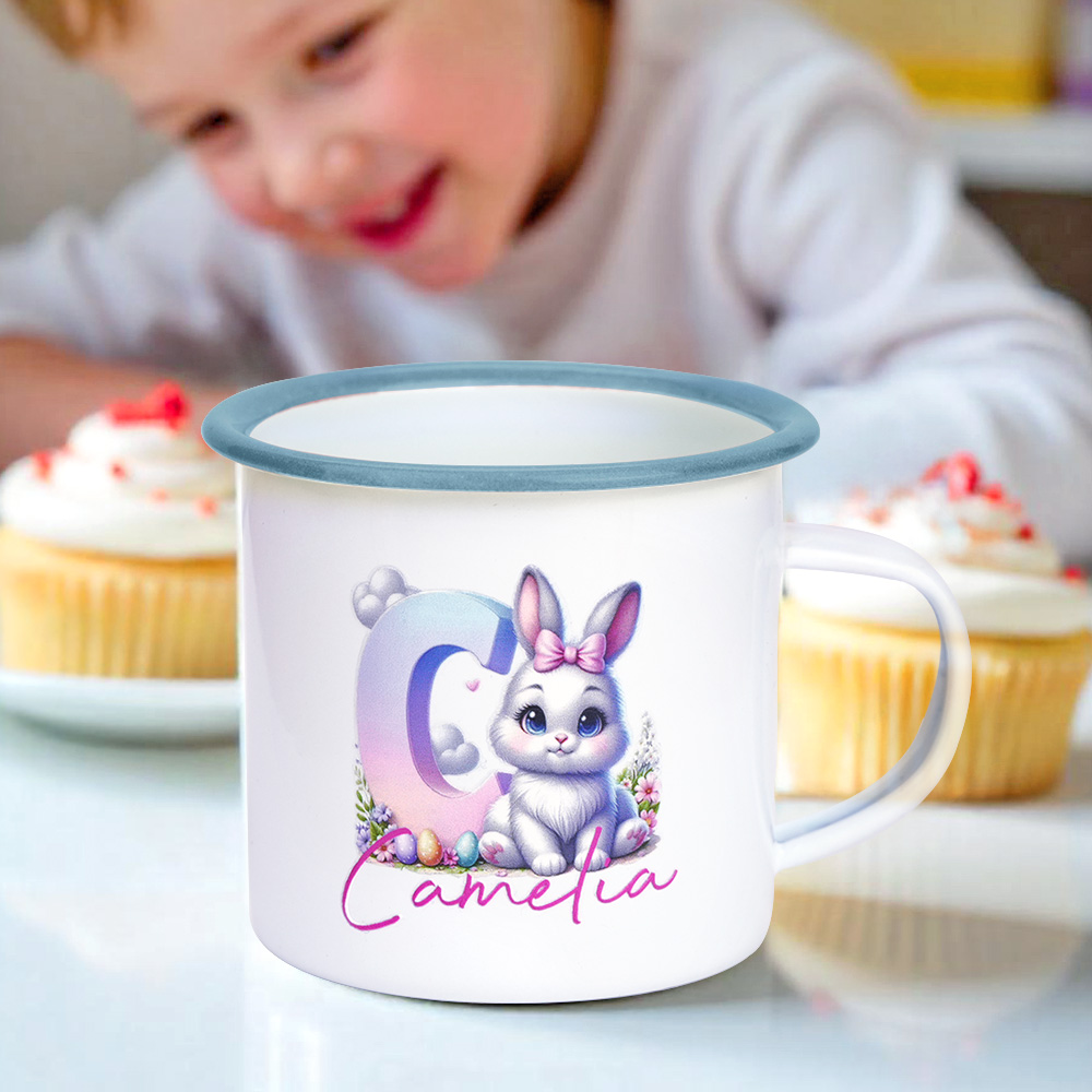 Personalized Easter Bunny Enamel Mug with Name Gradient Initial 12oz Cup Easter Gift for Kids-Blongser
