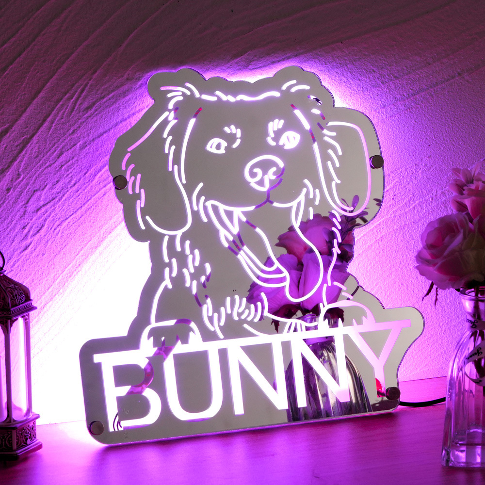 Personalized Pet Photo Name Mirror Light Custom Pet Portrait Mirror Lamp Gift for Pet Lovers-Blongser