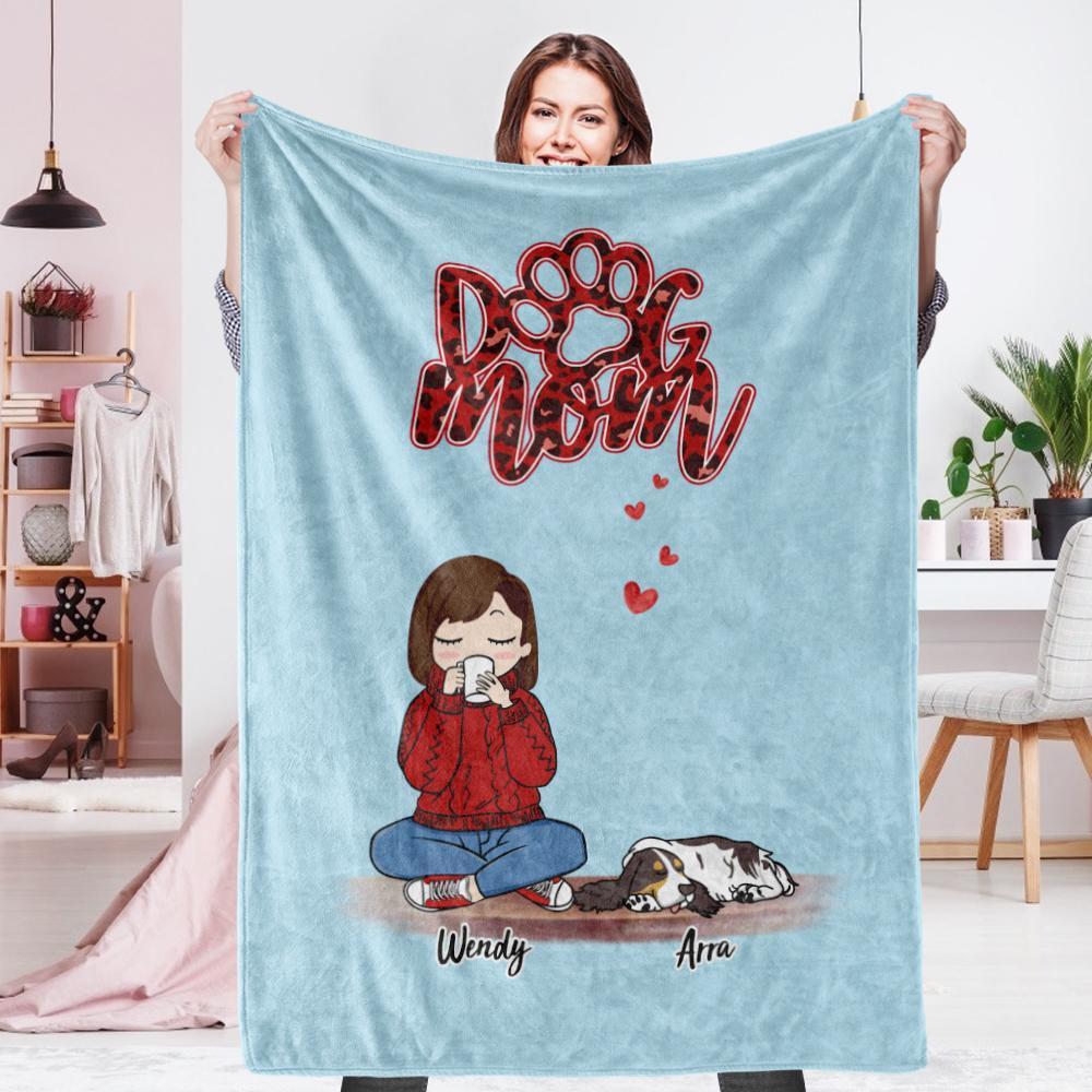 Personalized Name Dog Mom Fleece Blanket - Choose Number Of Pets-Blongser