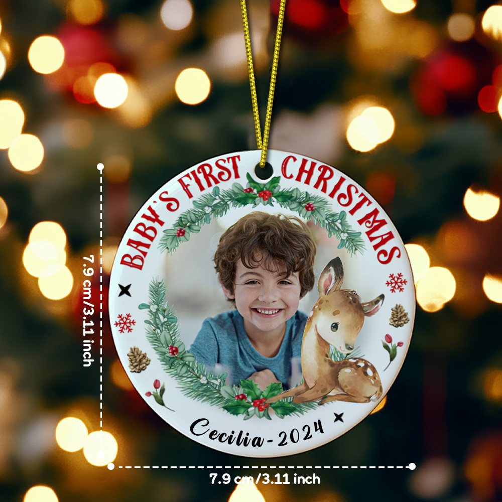 Personalized Baby's First Christmas Ornament with Photo Deer Christmas Ornament Gift for Kid-Blongser