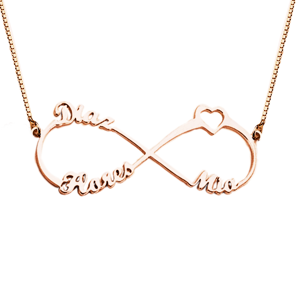 Heart Shape Custom Three Names Infinity Necklace 925 Sterling Silver-Blongser