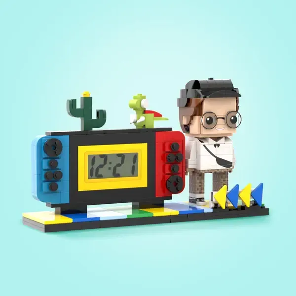 Custom Brick Figures Clock Personalized Brick Handheld Game Console Figures Clock Gifts for Him-Blongser