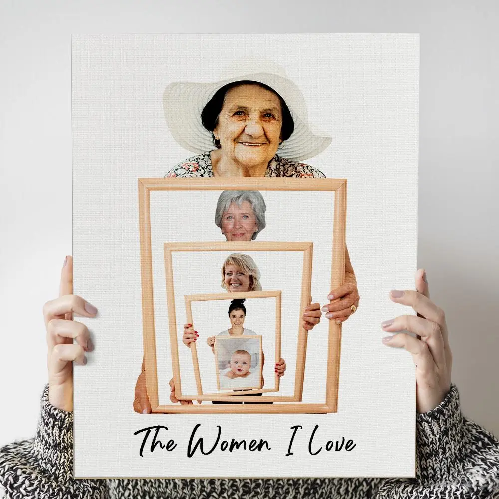 The Three/ Four/ Five Ages of the Generations Painting Custom Photo Canvas Ornament Mother's Day Gift Without Frame-Blongser