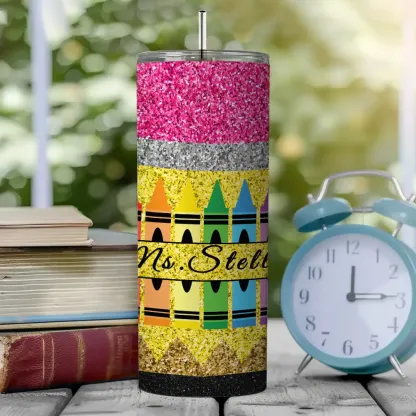 Personalized Glitter Apple 20oz Skinny Tumbler with Straw Back to School Appreciation Gift for Teacher-Blongser