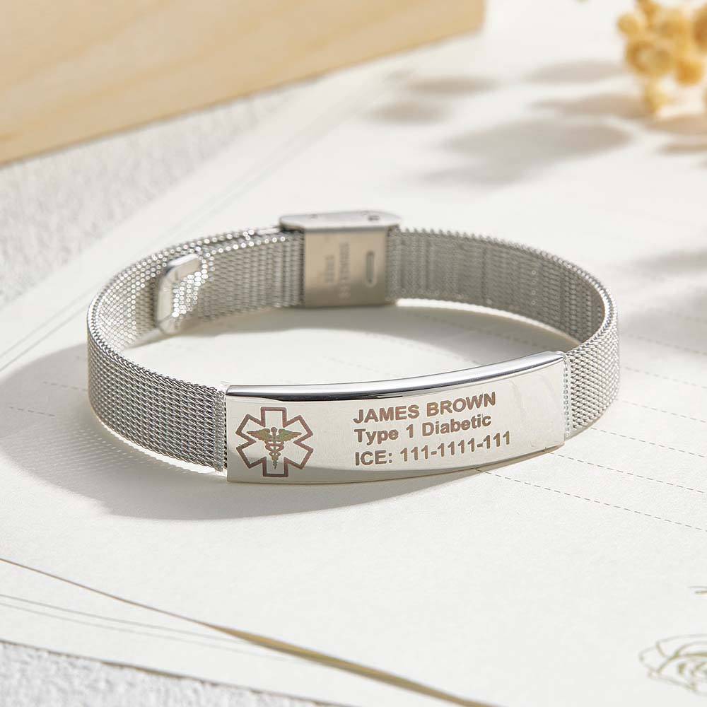 Personalized Emergency Medical Alert ID Bracelet with Text Adjustable Bracelet Gift for Diabetes Epilepsy Autism-Blongser