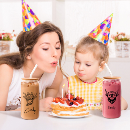 Custom Highland Cow Tumbler with Name Clear Can Glass Gift for Highland Cow Lovers-Blongser