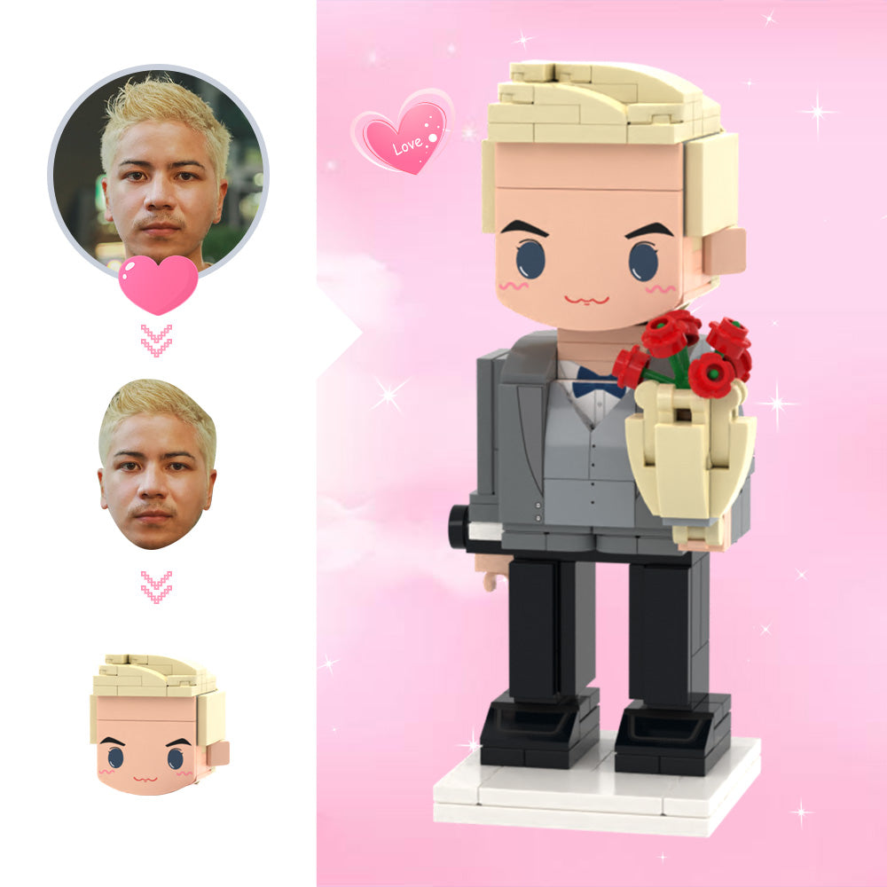 Gifts for Her Custom Cute Head Brick Figures Personalized 1 People Brick Figures Lady with Rose Brick Figures-Blongser