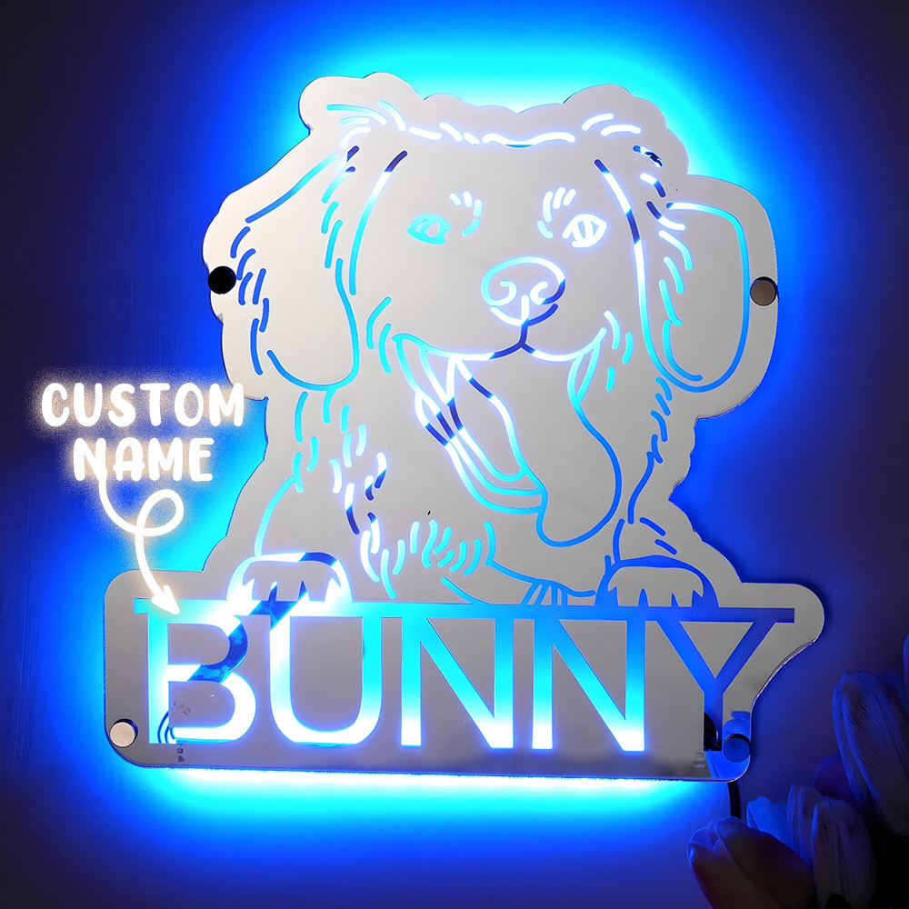 Personalized Pet Photo Name Mirror Light Custom Pet Portrait Mirror Lamp Gift for Pet Lovers-Blongser