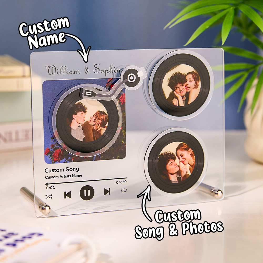 Personalized Rotatable Photo Vinyl Record Tap to Play NFC Music Record Plaque Gift for Lover-Blongser
