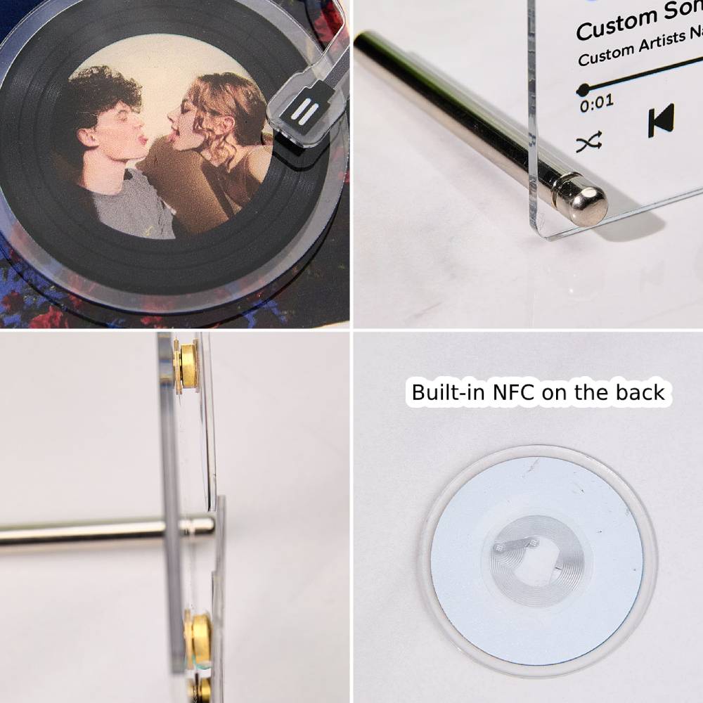 Personalized Rotatable Photo Vinyl Record Tap to Play NFC Music Record Plaque Gift for Lover-Blongser
