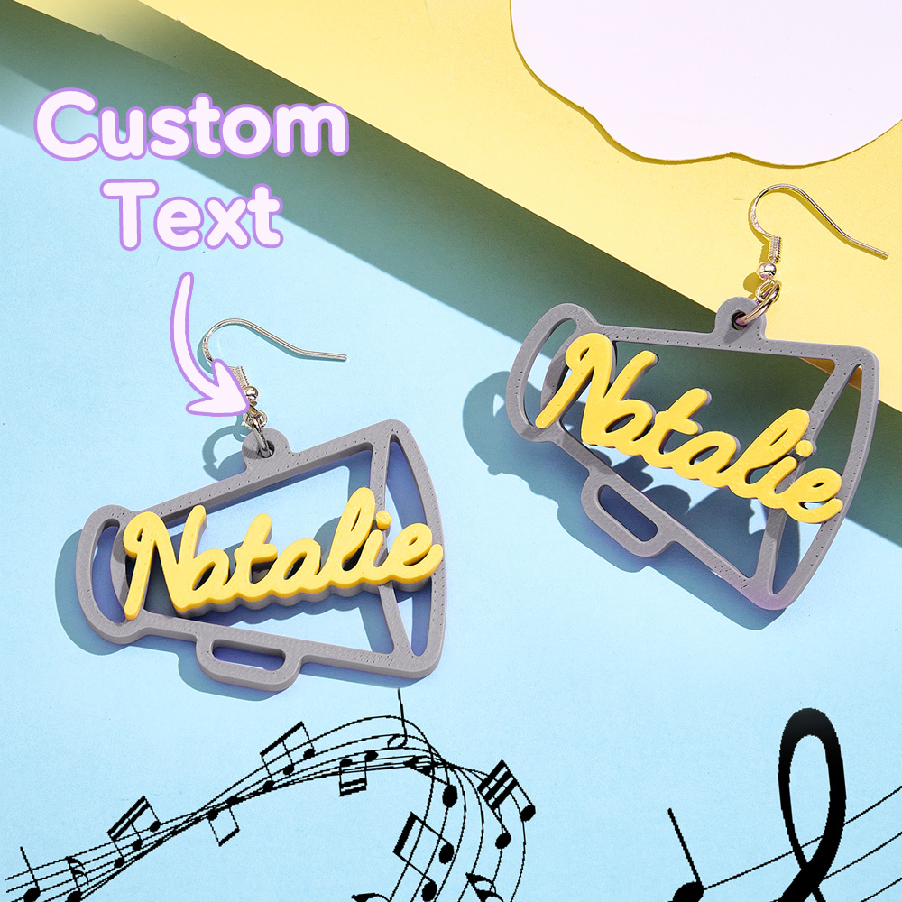 Personalized 3D Printed Earrings Megaphone Earrings with Name Gift for Cheerleading Enthusiasts-Blongser