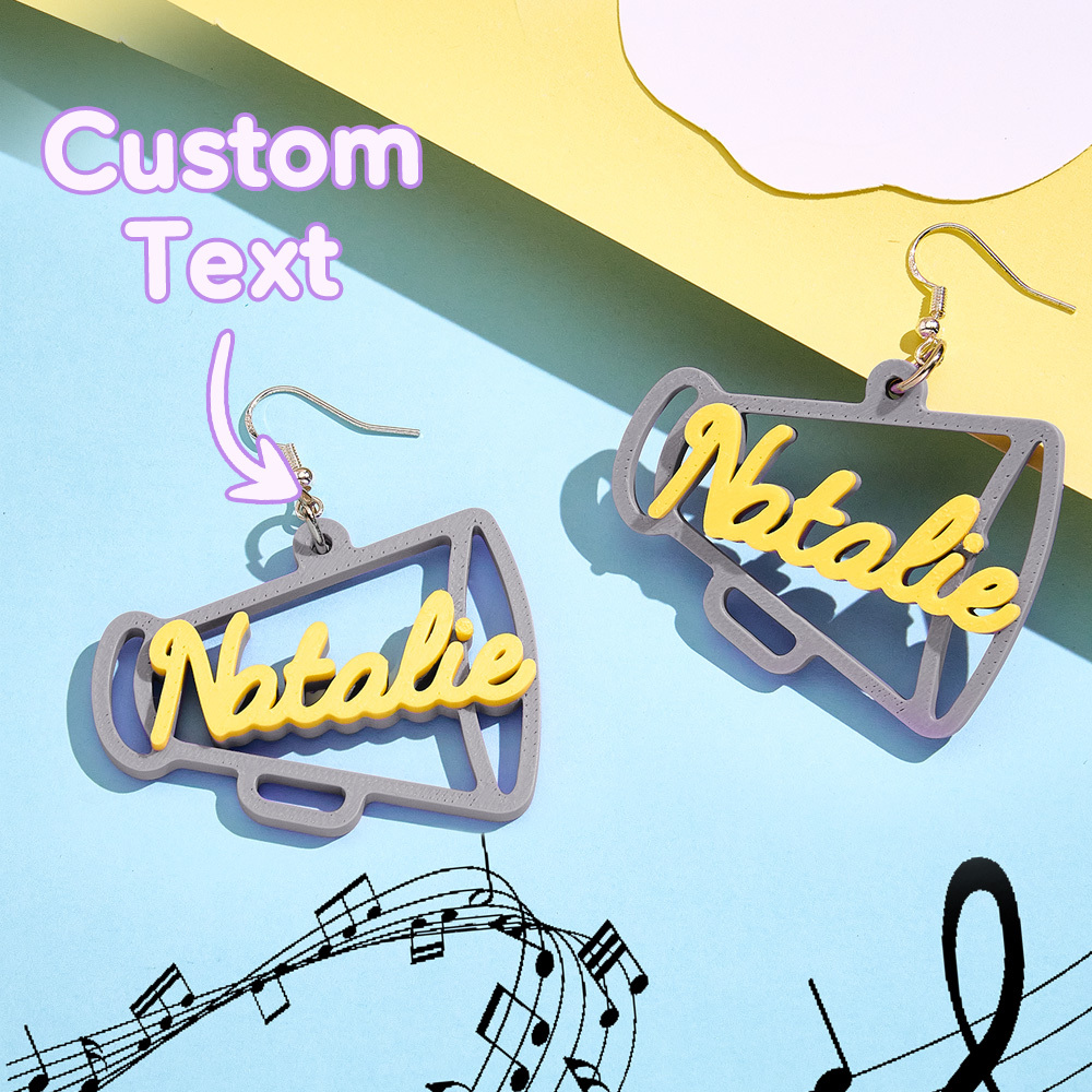 Personalized 3D Printed Earrings Megaphone Earrings with Name Gift for Cheerleading Enthusiasts-Blongser