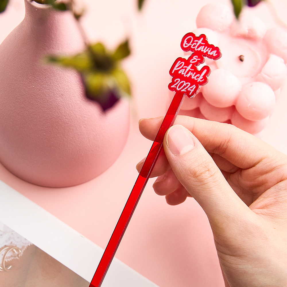 Personalized Stirring Stick with Text Acrylic Drink Cocktail Tag Wedding Birthday Party Essentials-Blongser
