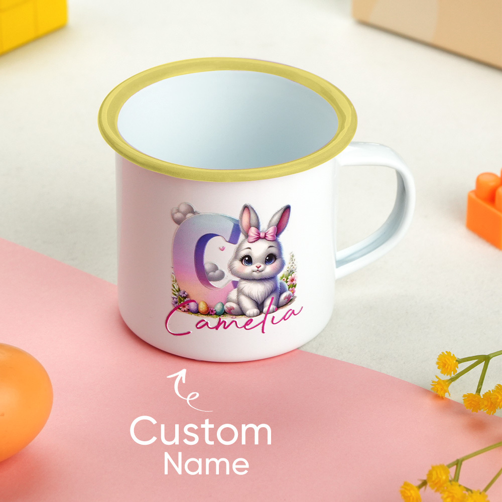 Personalized Easter Bunny Enamel Mug with Name Gradient Initial 12oz Cup Easter Gift for Kids-Blongser