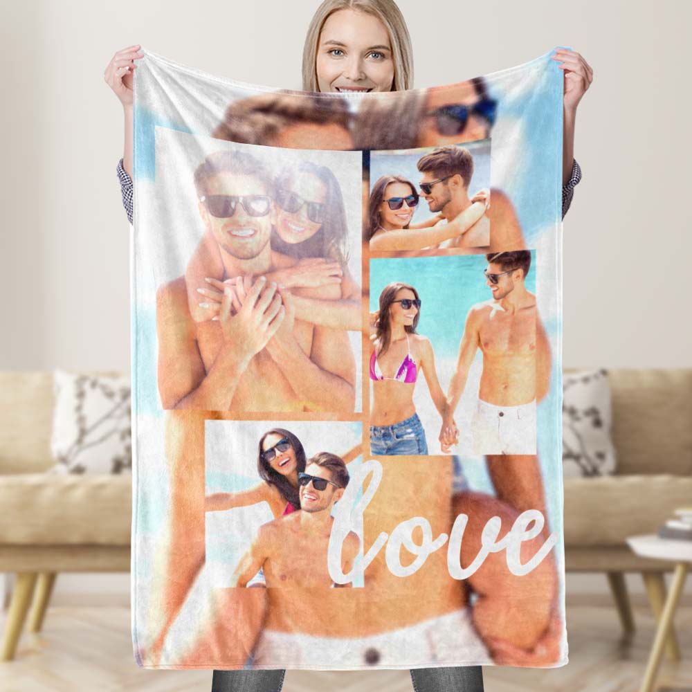 Csutom Photo Collage Blanet Bokeh Photo Background Blanket Personalized Picture Collage Blanket Gifts for Family-Blongser
