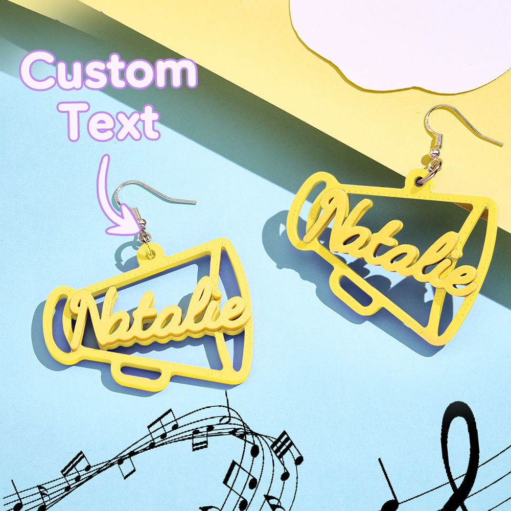 Personalized 3D Printed Earrings Megaphone Earrings with Name Gift for Cheerleading Enthusiasts-Blongser