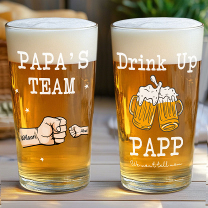 Personalized Beer Glass Drink Up Dad, We Won't Tell Mom Fist Beer Glass Gift for Dad Grandpa-Blongser