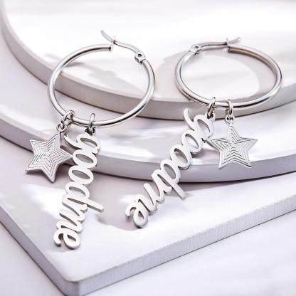 Custom Name Earrings With Little Star Simplicity Stainless Steel Earrings-Blongser