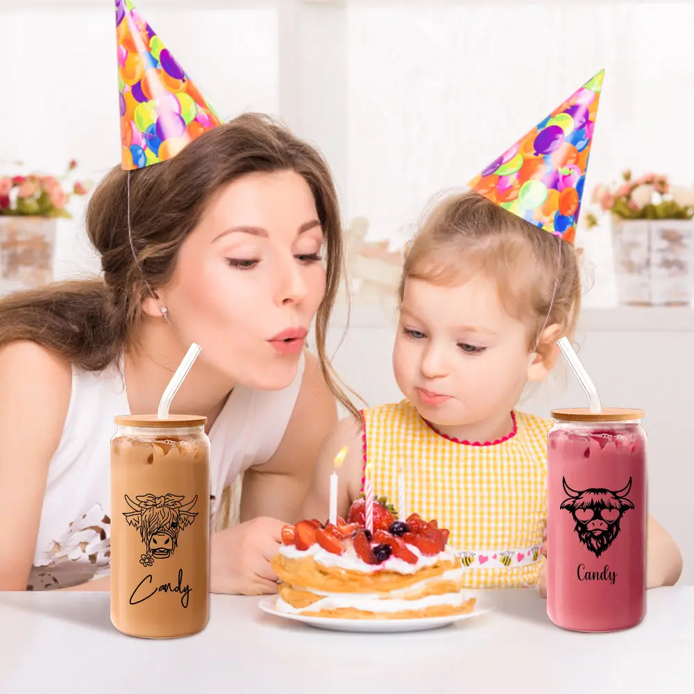 Personalized Highland Cow Tumbler with Name Clear Can Glass Gift for Highland Cow Lovers-Blongser