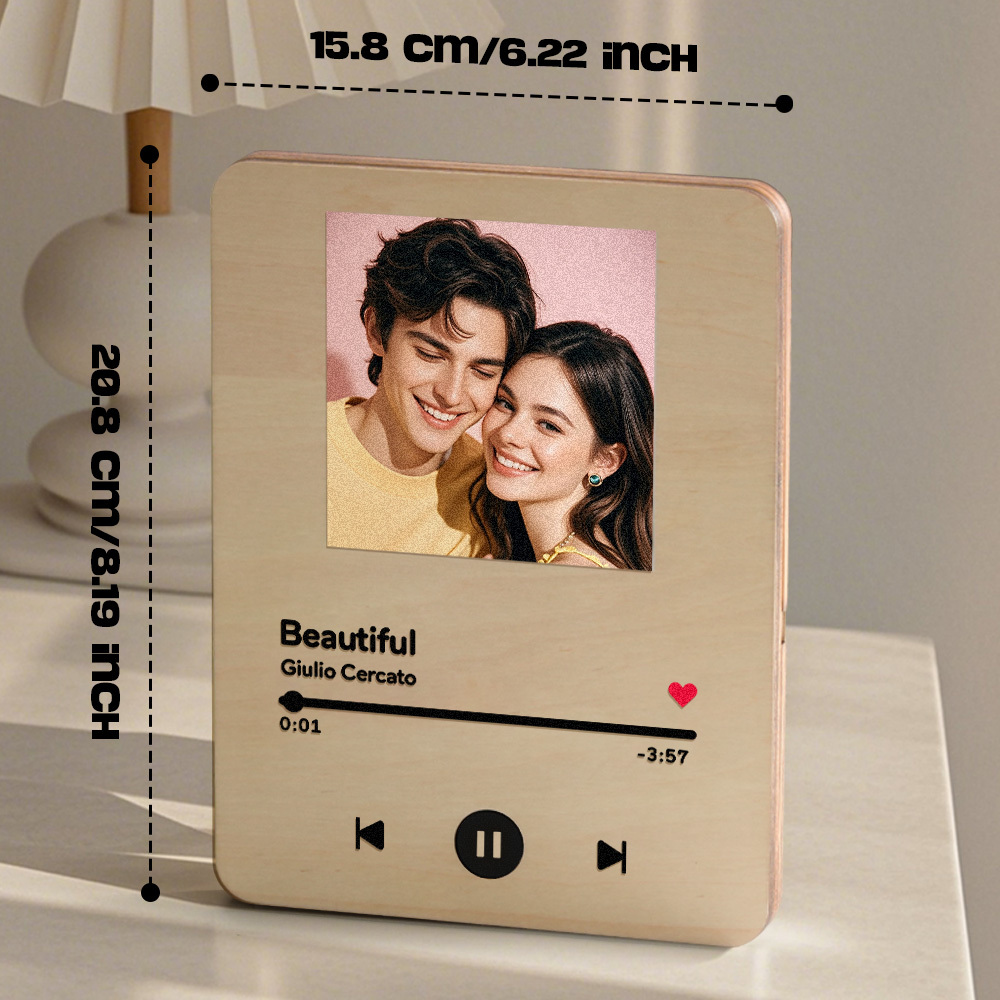 Personalized Photo Wooden Music Record Player Wedding Anniversary Gift for Couples-Blongser
