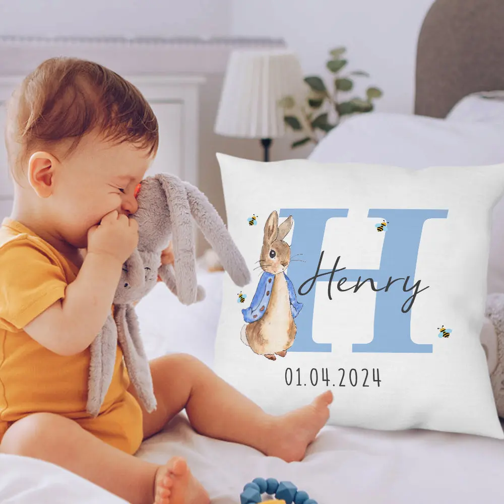 Personalized Peter Rabbit Throw Pillow Cover with Name Throw Pillow Baby Shower Birthday Gift for Kid-Blongser
