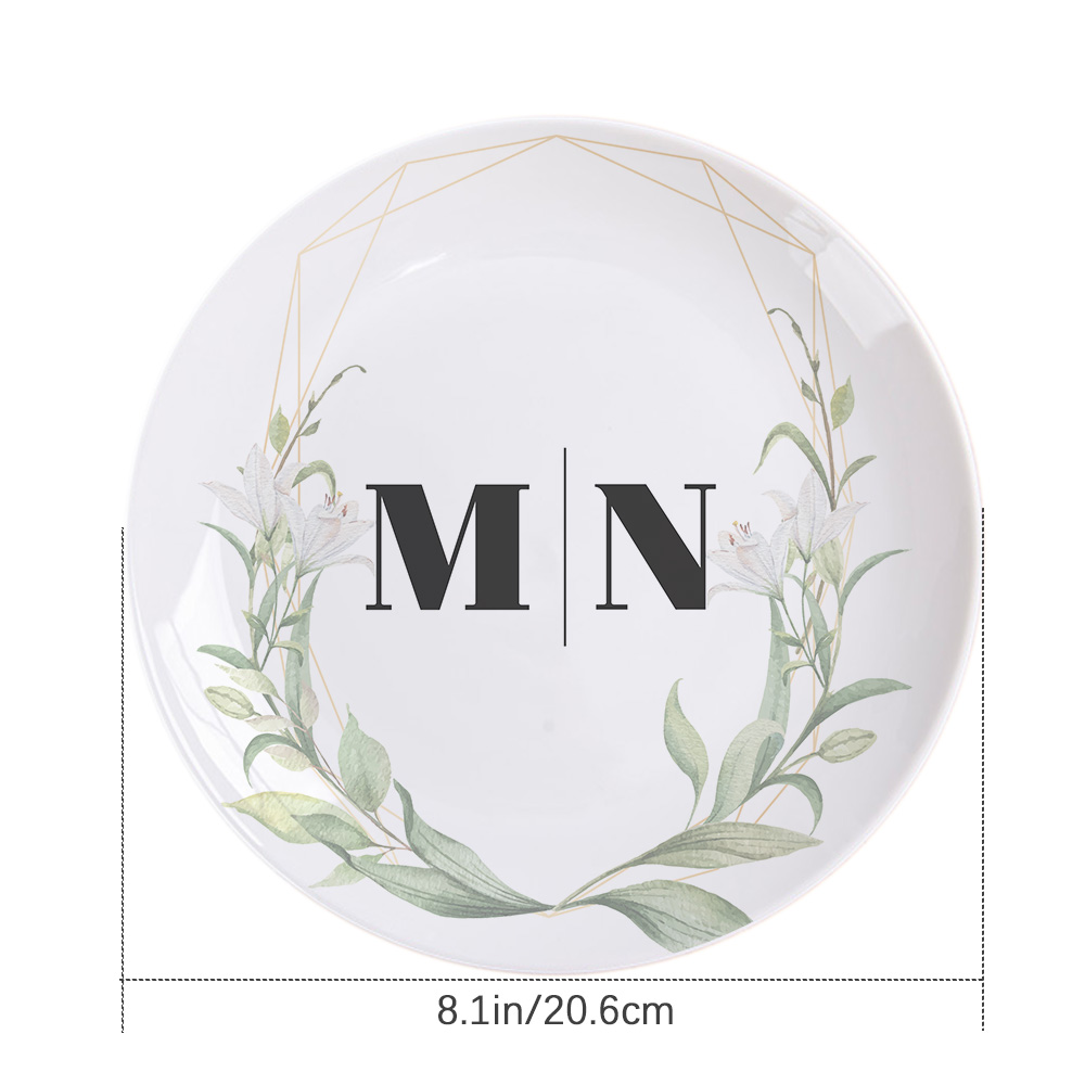 Custom Printed Flower Two Initials Ceramic Dinner Plates-Blongser
