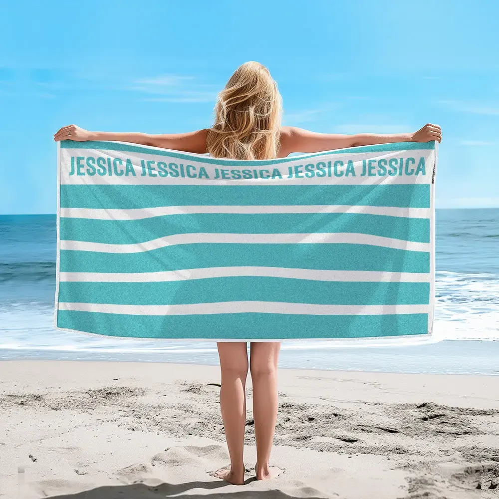 Personalized Stripe Beach Towel with Name Beach Accessories Gift for Family Kids-Blongser