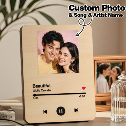 Personalized Photo Wooden Music Record Player Wedding Anniversary Gift for Couples-Blongser