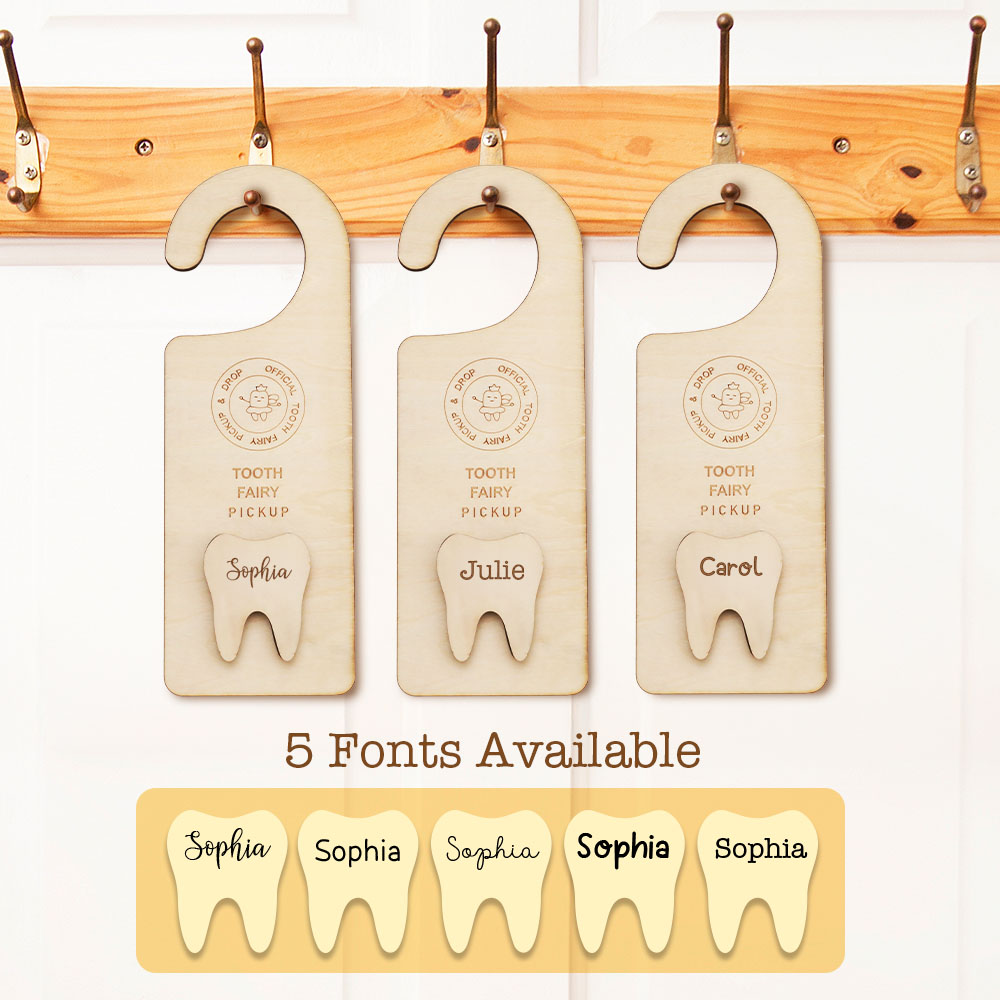 Personalized Wooden Tooth Fairy Door Hanger Teeth Holder Pick Up Box Home Decoration Gift for Kids-Blongser