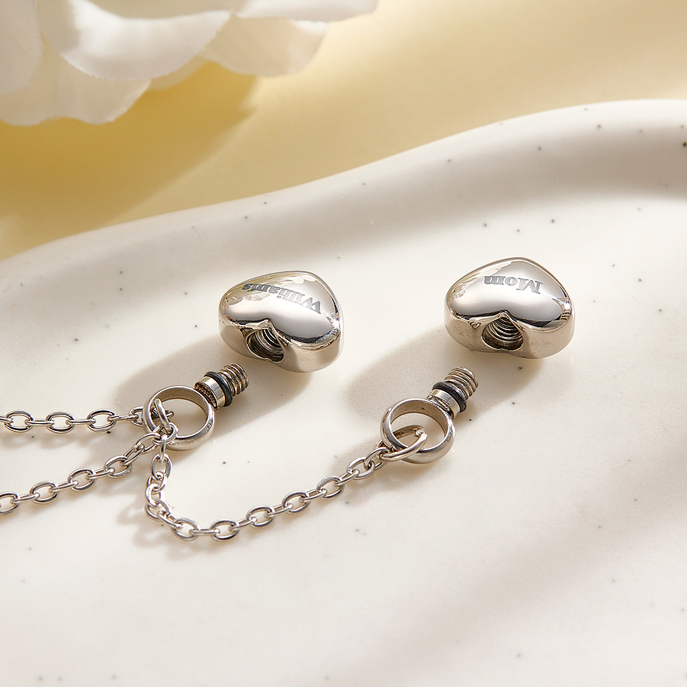 Personalized Double Heart Ashes Urn Pendant Necklace with Name Jewelry Keepsake Memorial Gift for Her-Blongser