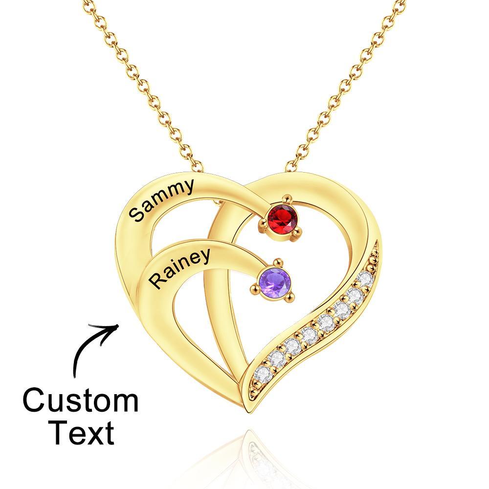 Engraved 2-4 Names Heart Shaped Necklace With Birthstone-Blongser