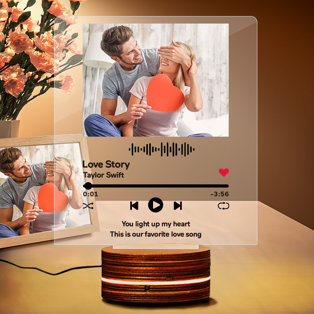 Personalized Acrylic Glass Scan Code Music Album Plaque With 7 Colors Led Base-Blongser