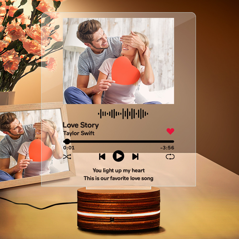 Personalized Acrylic Glass Scan Code Music Album Plaque With 7 Colors Led Base-Blongser