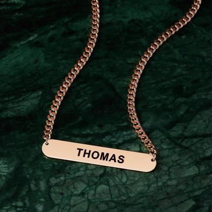 Custom Engraved Bar Necklace Thick Chain Punk Jewelry for Men-Blongser
