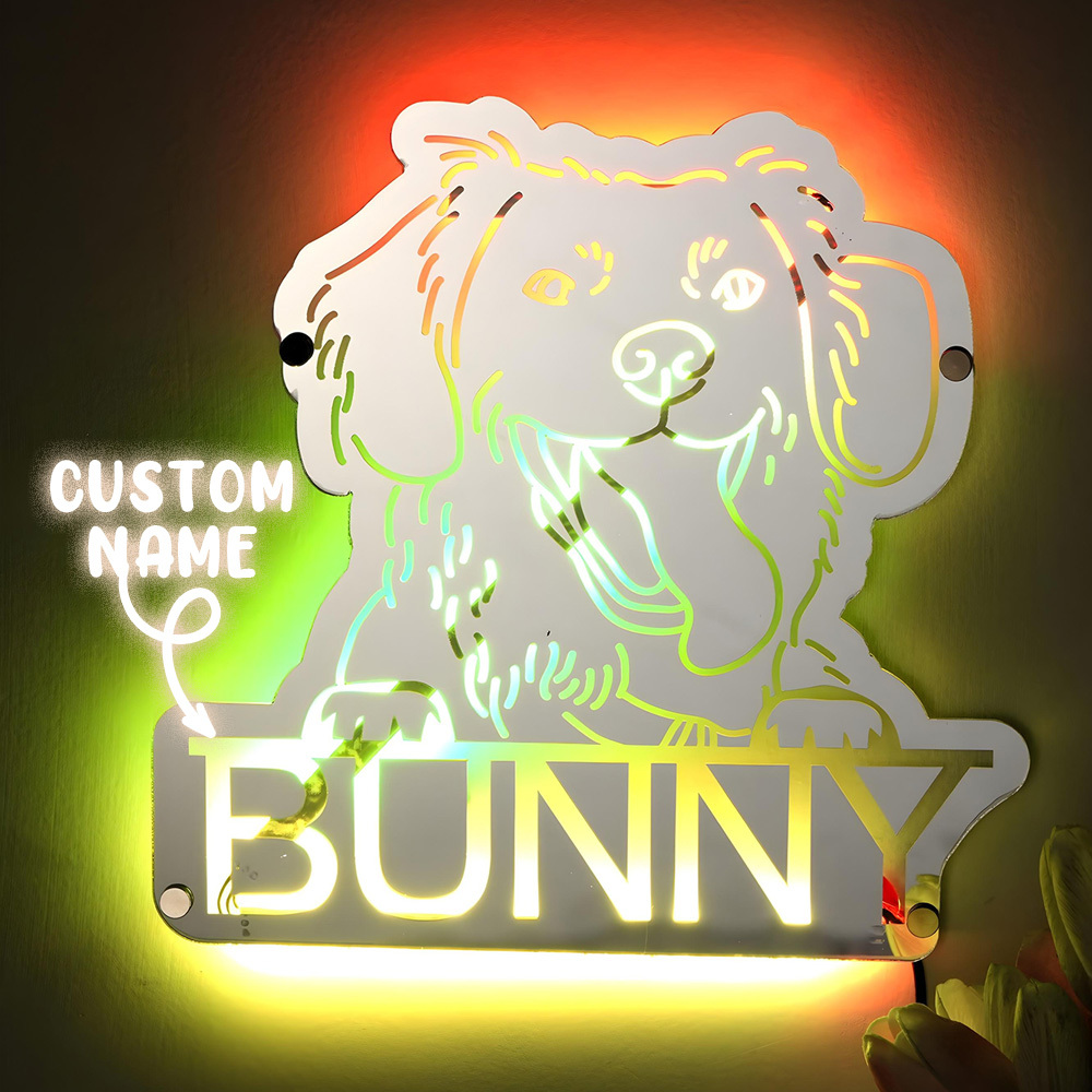 Personalized Pet Photo Name Mirror Light Custom Pet Portrait Mirror Lamp Gift for Pet Lovers-Blongser