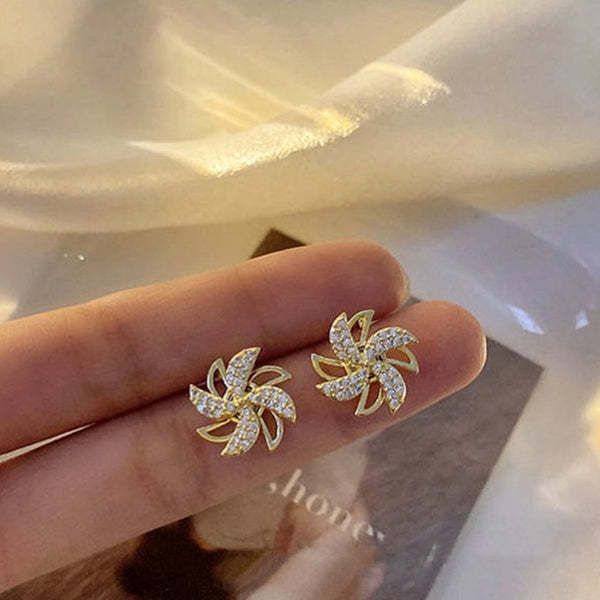 Rotating Small Windmill Stud Earrings-Blongser