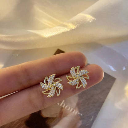 Rotating Small Windmill Stud Earrings-Blongser