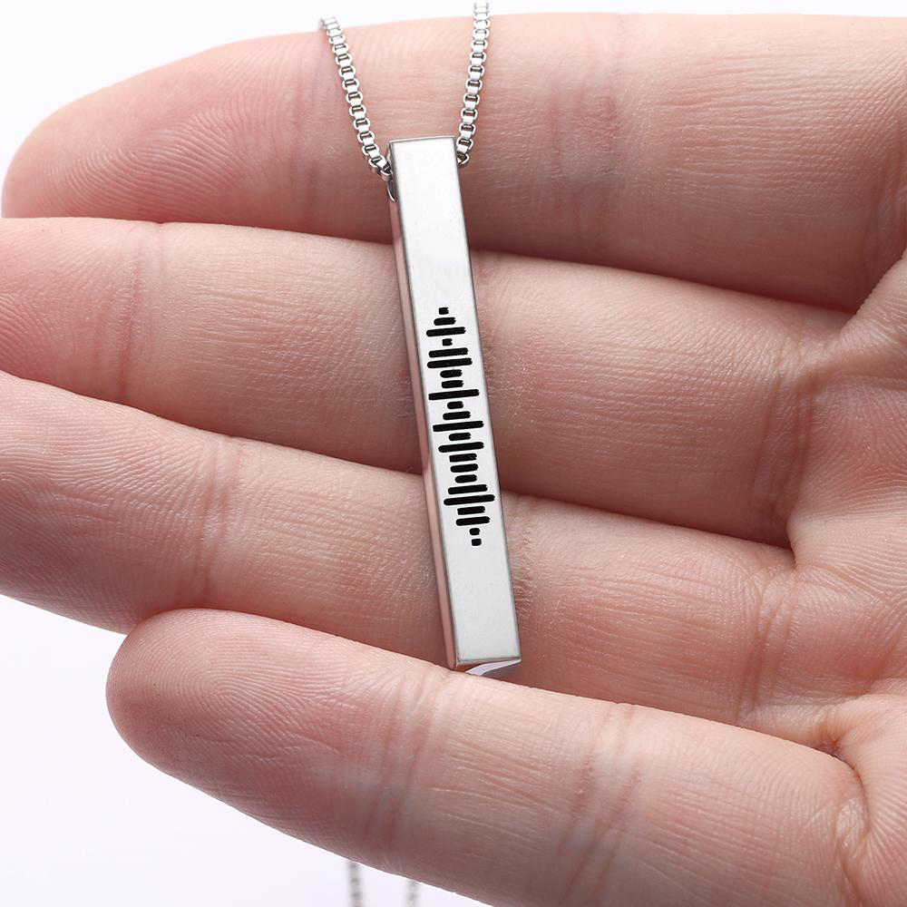 Custom Engraved Stainless Steel Scannable Music 3D Vertical Bar Necklace-Blongser