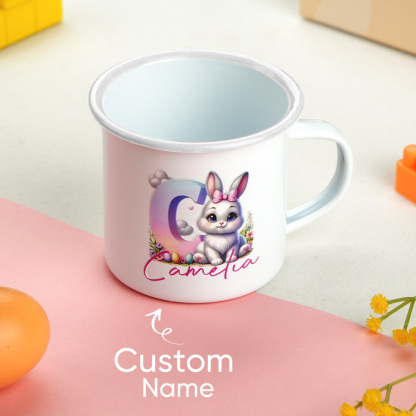 Personalized Easter Bunny Enamel Mug with Name Gradient Initial 12oz Cup Easter Gift for Kids-Blongser
