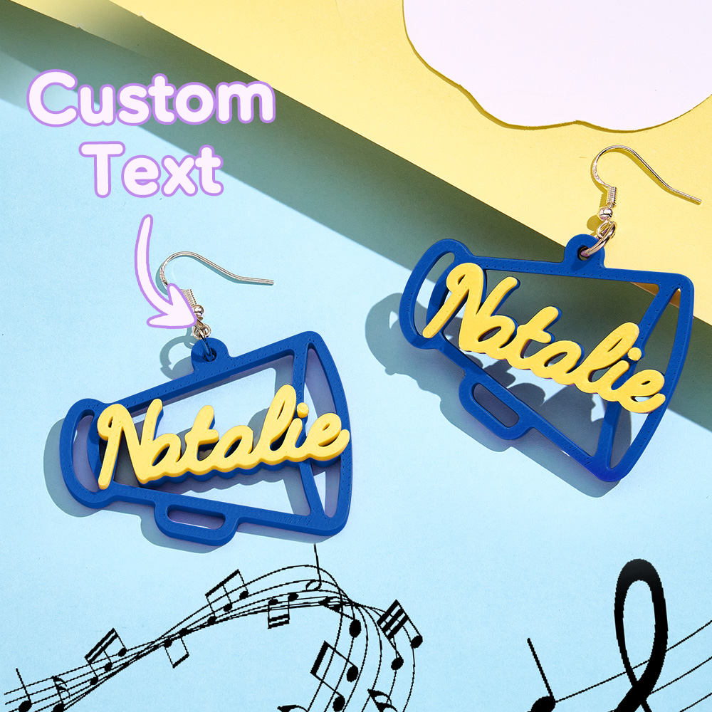 Personalized 3D Printed Earrings Megaphone Earrings with Name Gift for Cheerleading Enthusiasts-Blongser