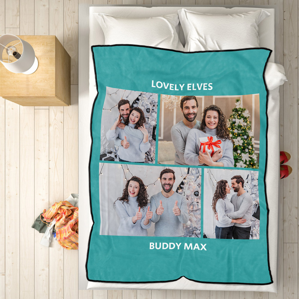 Personalized Hebrew Text Collage Photo Fleece Blanket-Blongser