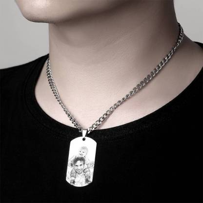 Father's Gifts Personalized Mens Dog Tag Engraved Photo Necklace-Blongser