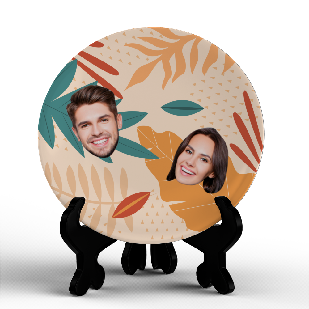 Customized Colorful Foliage Dinner Plates Personalized Face Ceramic Plate Dishes