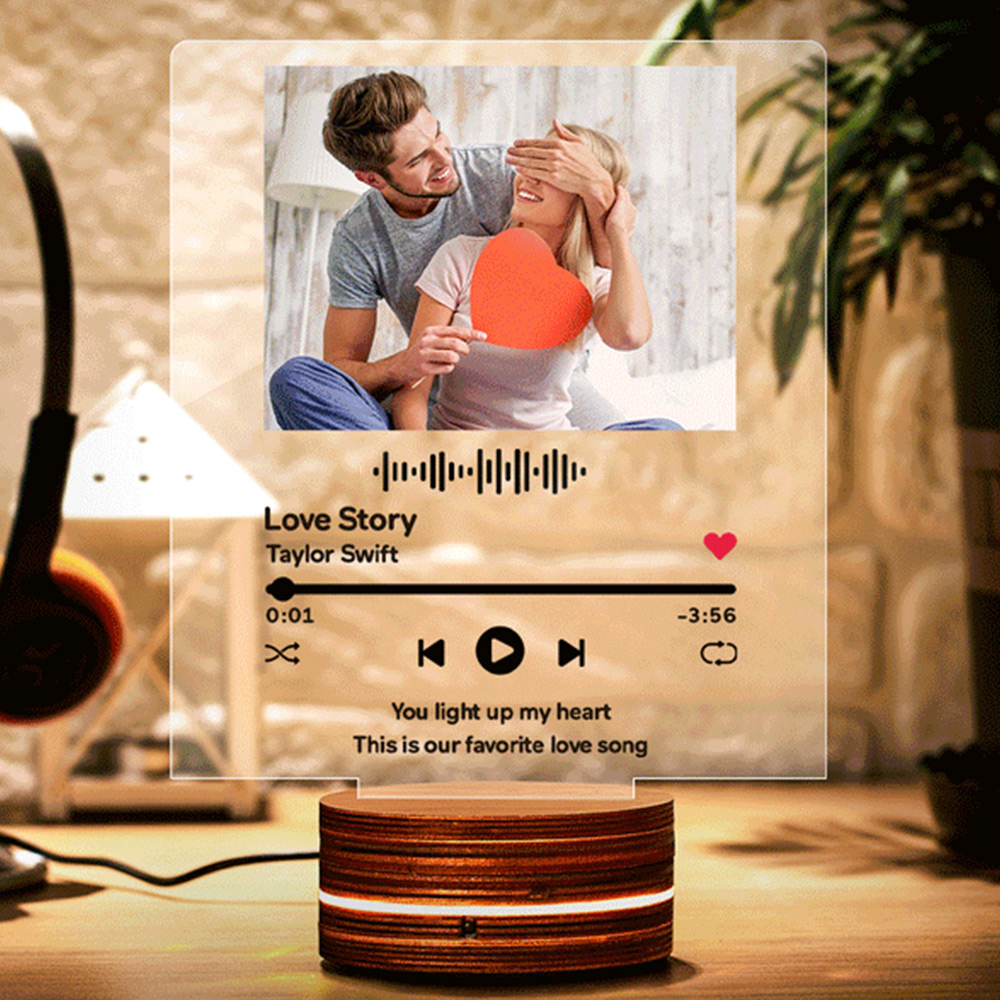 Personalized Acrylic Glass Scan Code Music Album Plaque With 7 Colors Led Base-Blongser