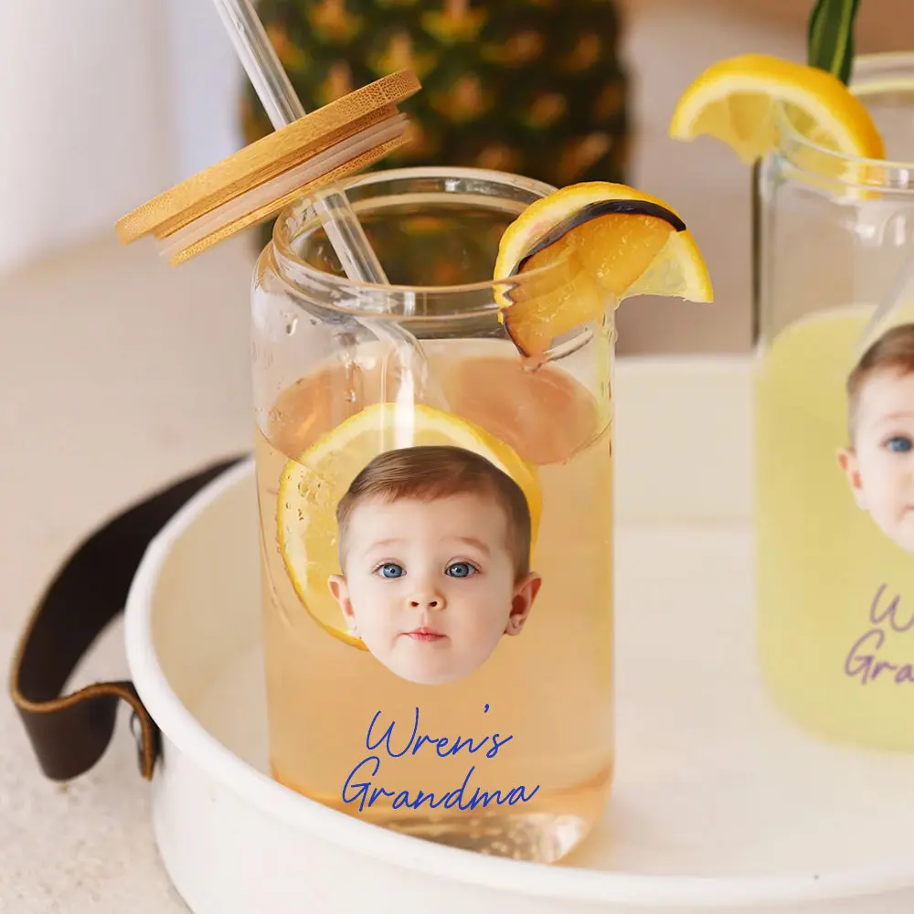 Personalized Face Tumbler Custom Glass Tumbler Glass Can Face Cup Gifts for Grandma-Blongser