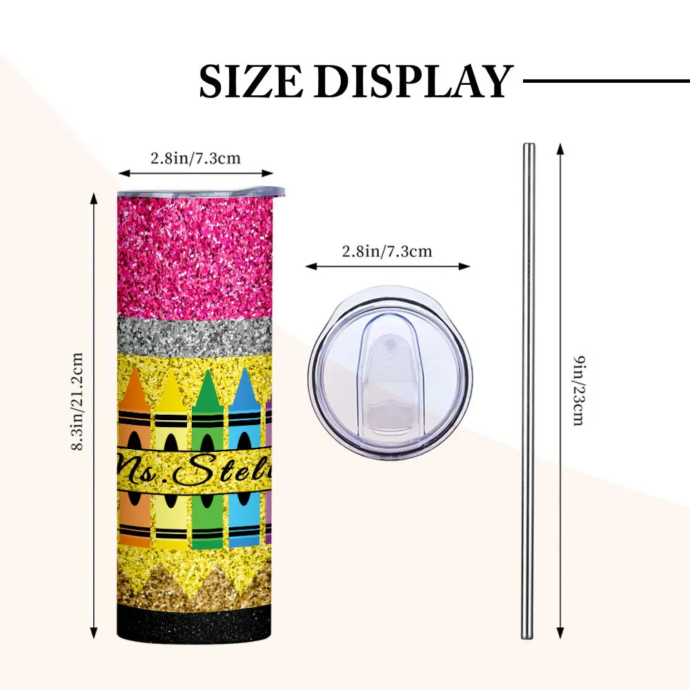 Personalized Glitter Apple 20oz Skinny Tumbler with Straw Back to School Appreciation Gift for Teacher-Blongser