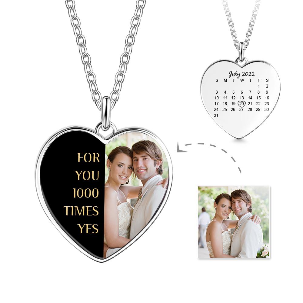 Engraved Heart Photo Necklace With Custom Half-heat Shaped Words And Photo-Blongser