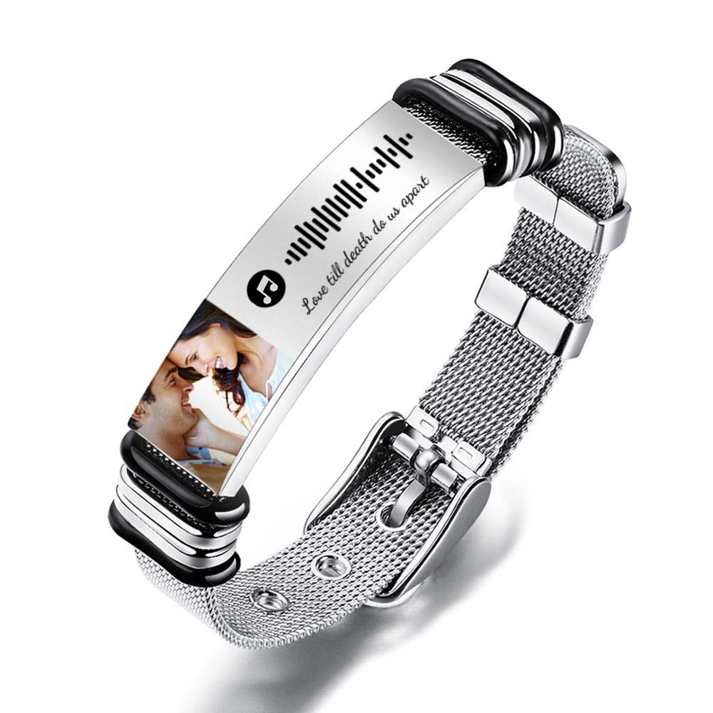 Gift for Him Photo Bracelet Music Code Bracelet Metal Bracelet Scannble Music Gift-Blongser